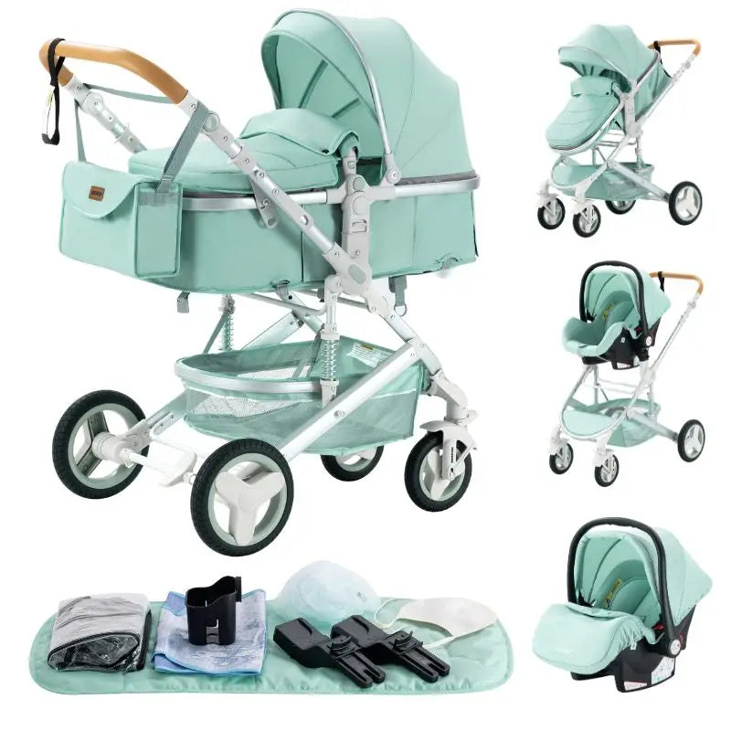 Luxury Baby Stroller 3 in1 Portable Travel Baby Carriage Fold Pram High Landscape Aluminum Frame Newborn Infant Stroller