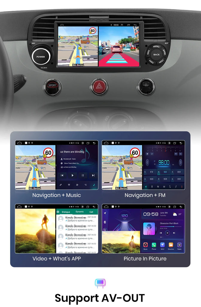 AWESAFE Wireless CarPlay for Apple Android 13 Auto Radio for FIAT 500 Abarth 2007 2008 2009-2015 Multimedia Screen Stereo GPS