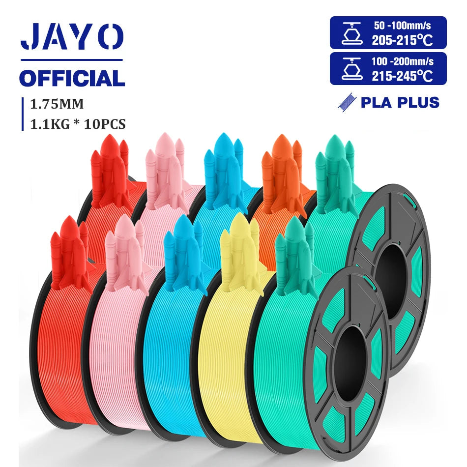 JAYO PLA + 3D Filament 1.75MM 10 Rolls PLA PLUS 3D Printer Filament Neatly Wound 3D Printing Filament 1.1kg Spool High Toughness