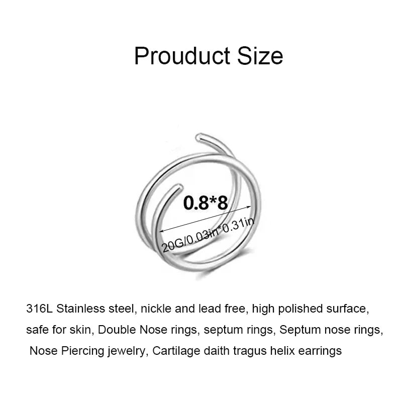 2/3/5Pcs Double Nose Rings for Women, 316L Stainless Steel Lip Rings Labret Ring Nose Hoop Piercing Studs Nose Piercing Jewelry