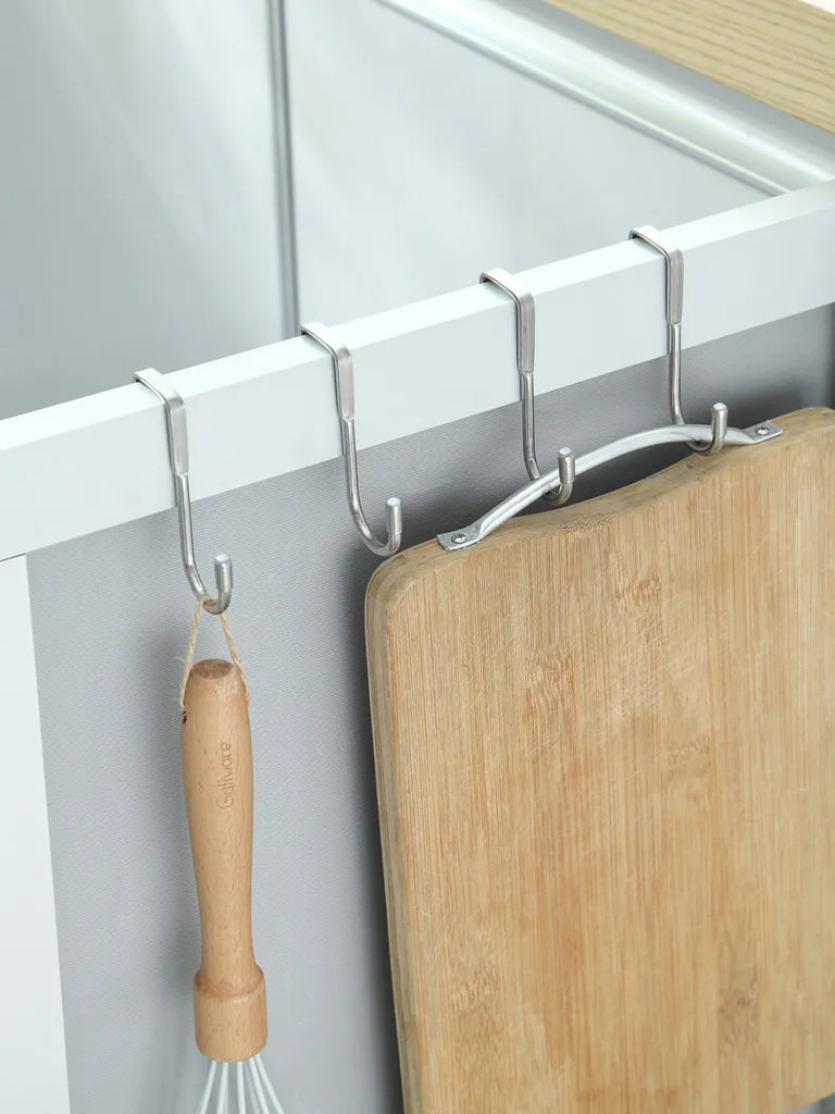 304 Stainless Steel Hook Free Punching Double S-Shape Hook Kitchen Bathroom Cabinet Door Silvery Type Coat Towel Storage Hanger