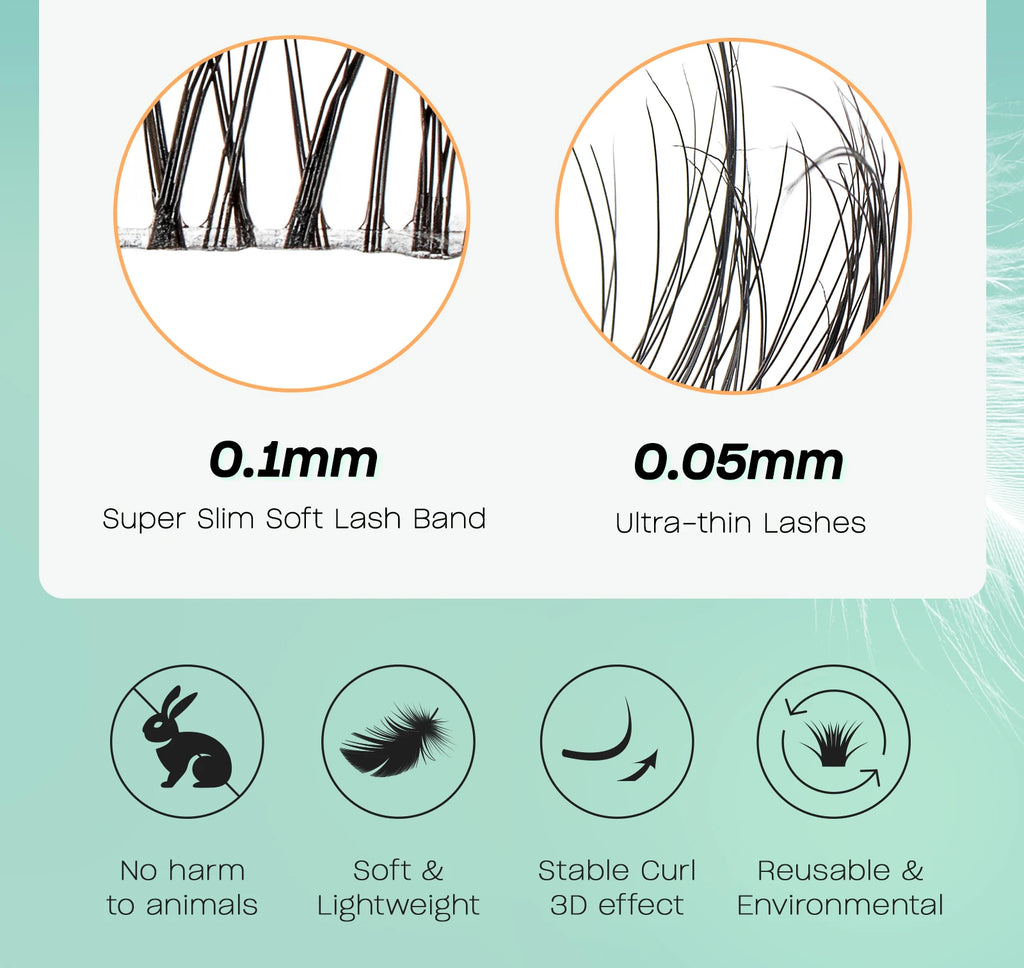 Individual Lashes Cluster C Curl Mix Lash Clusters 3D Wispy DIY Eyelash Extension 0.1mm Super Thin Band Resuable Natural Lashes
