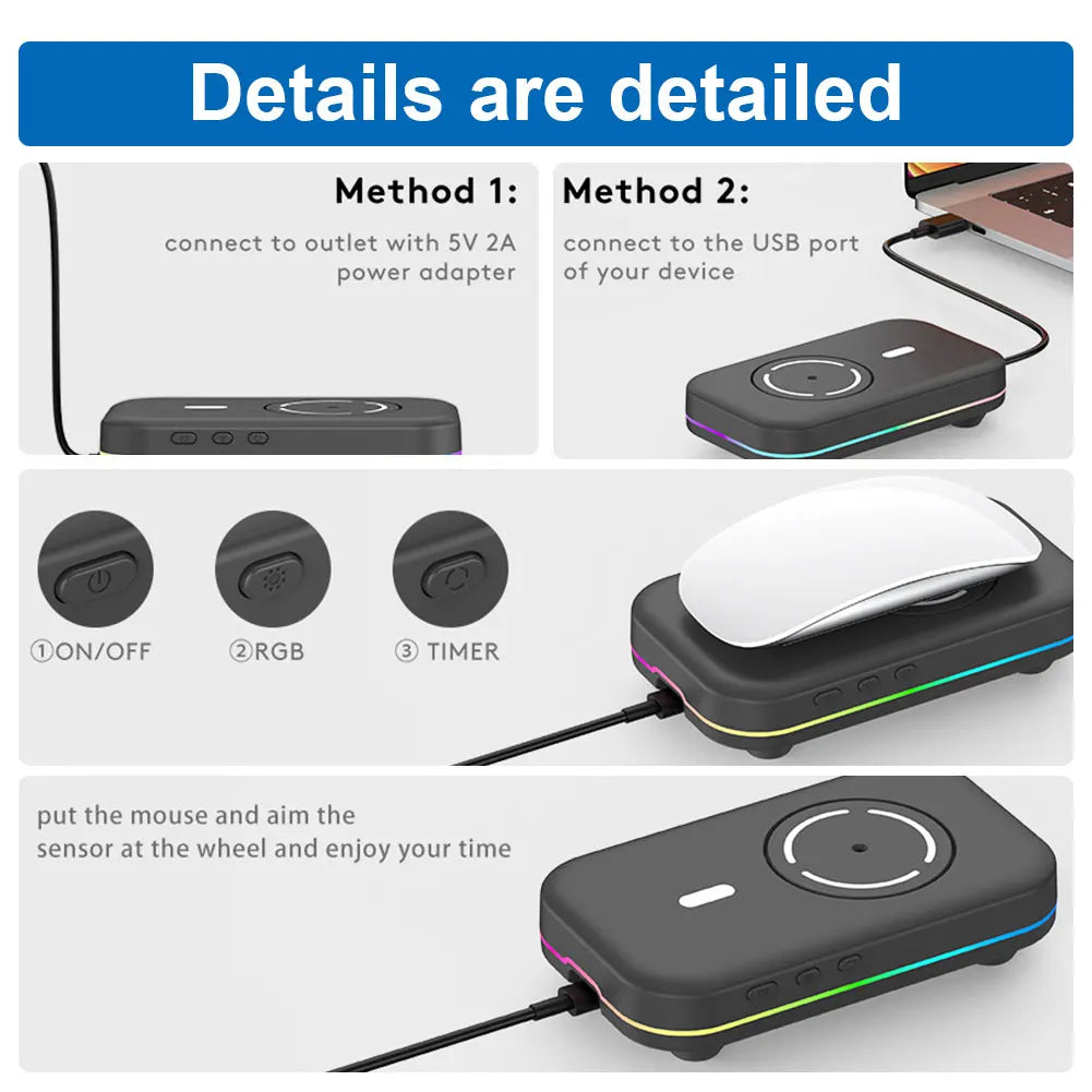 Undetectable Mouse Mover Jiggler 4 Modes Automatic Mouse Wiggler with Adjustable Interval Timer ON/Off Switch RGB Lights