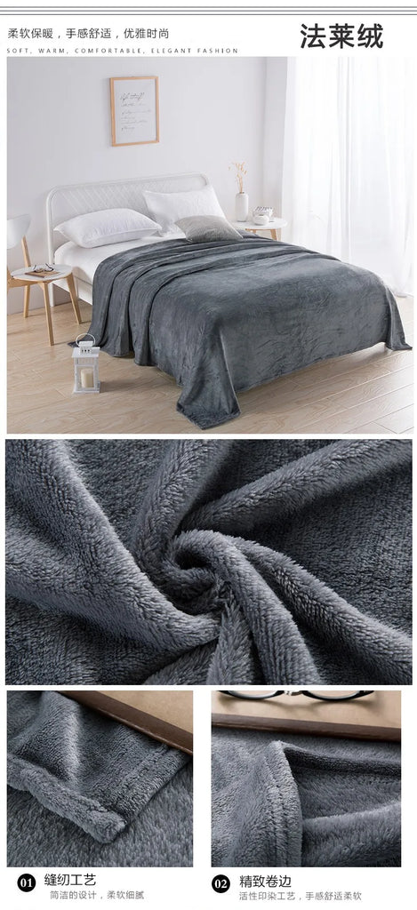 Flannel Spring Autumn Blanket Extra Soft Comfortable Nap Shawl Blankets Solid Warm Multi-functional Skin Friendly Throw Blanket