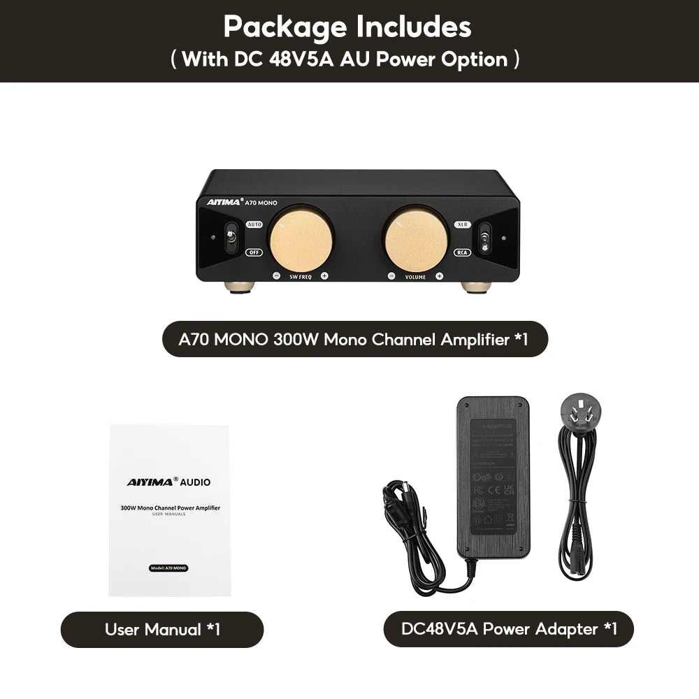 AIYIMA A70 Mono Amplifier Power 300W TPA3255 With PFFB Subwoofer For Home Sound Theater Trigger Input 1/2/3/4/5/6/7/8 Channel