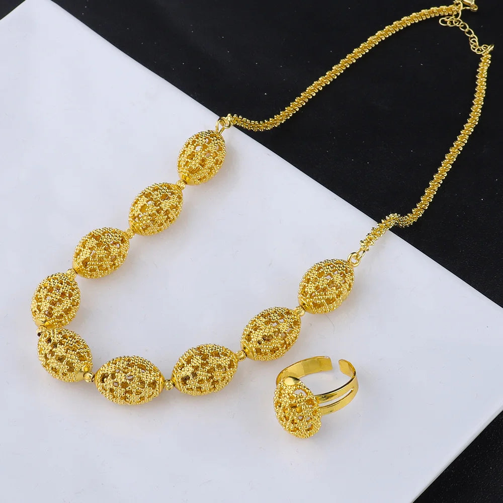 24k gold necklace and earrings rings set for women luxury jewelry nigeria bridal  Wedding party jewellery set accessories