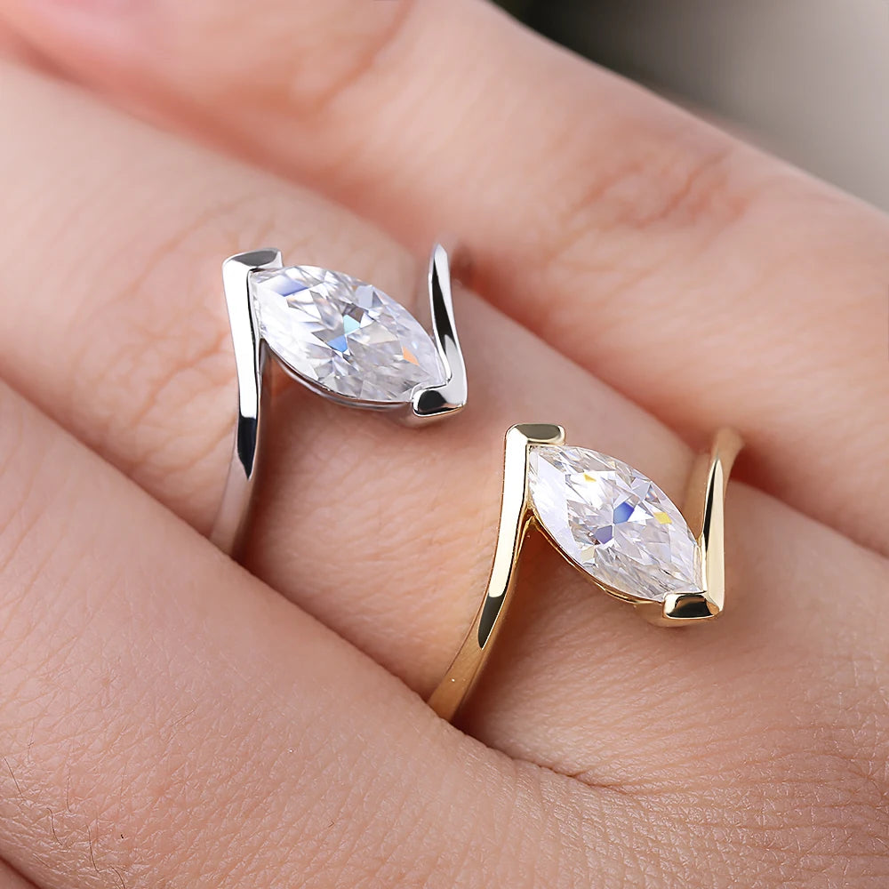 1CT Marquise Cut Moissanite Engagement Ring for Women 5x10mm Lab Diamond Solitaire Ring Wedding Band 925 Sterling Silver Jewelry