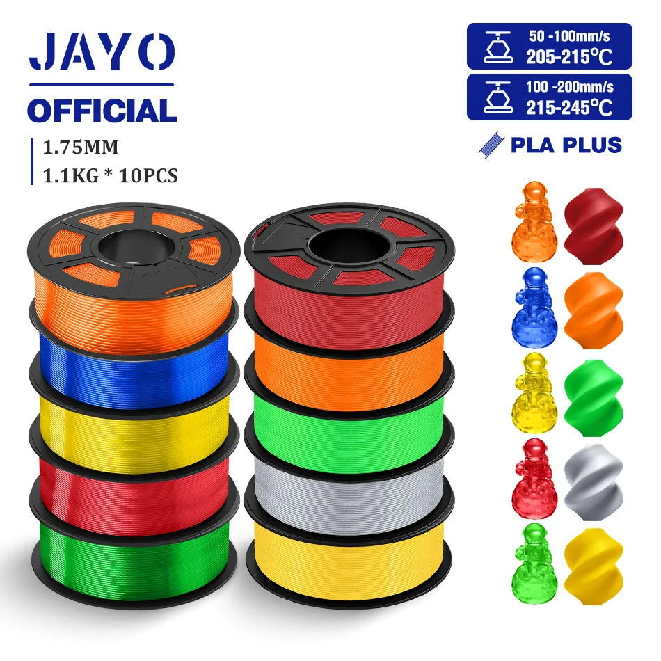 JAYO PLA + 3D Filament 1.75MM 10 Rolls PLA PLUS 3D Printer Filament Neatly Wound 3D Printing Filament 1.1kg Spool High Toughness