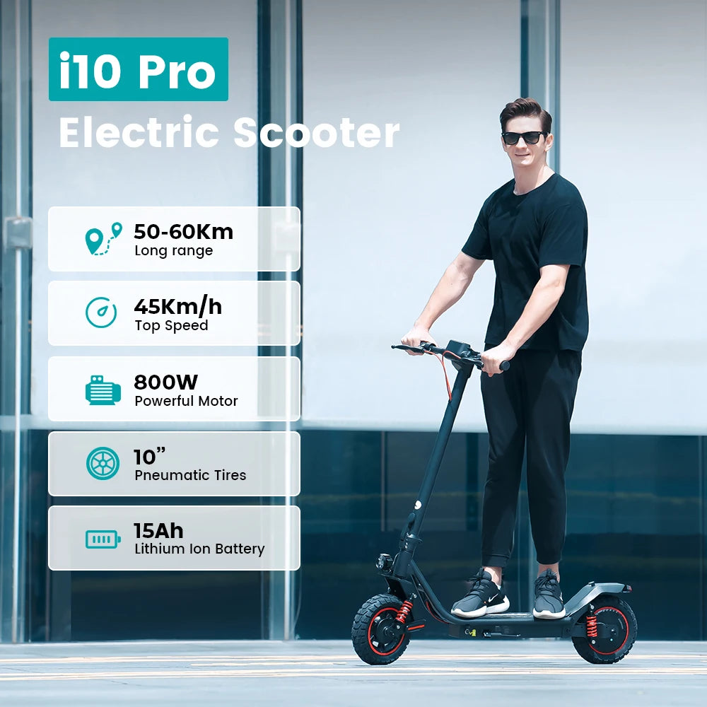 iscooter i10pro Electric Scooter 10 Inch Tire 800W 48V 15Ah Foldable eScooter Max speed 45km/h Range 60KM Kick Scooter With App