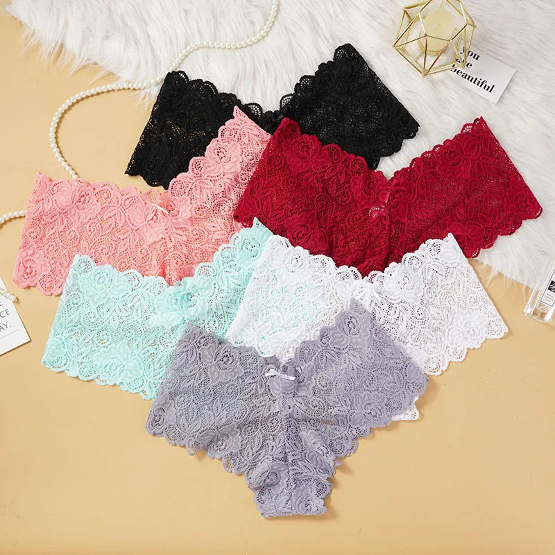 Ladies Lace Sexy Underpants Lingerie Women Lace Low-Rise Boyshort Panties Girls Floral Underwear Lingerie Breathable Panties