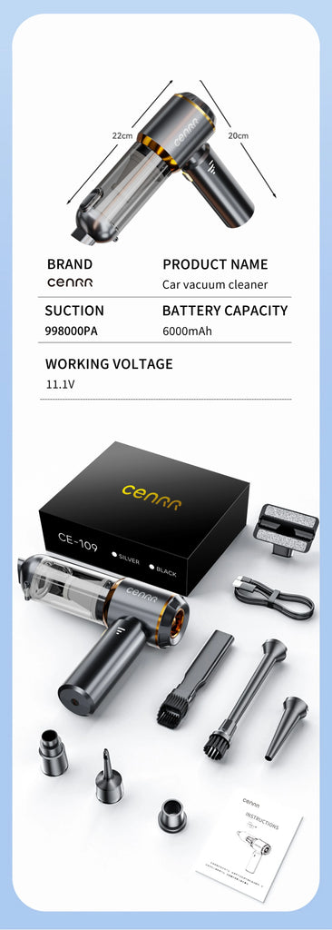 CENRR 998000PA Mini Car Vacuum Cleaner Cordless Powerful Wireless Car Cleaner HandHeld Portable Vacuum Cleaner Cleaning Machine