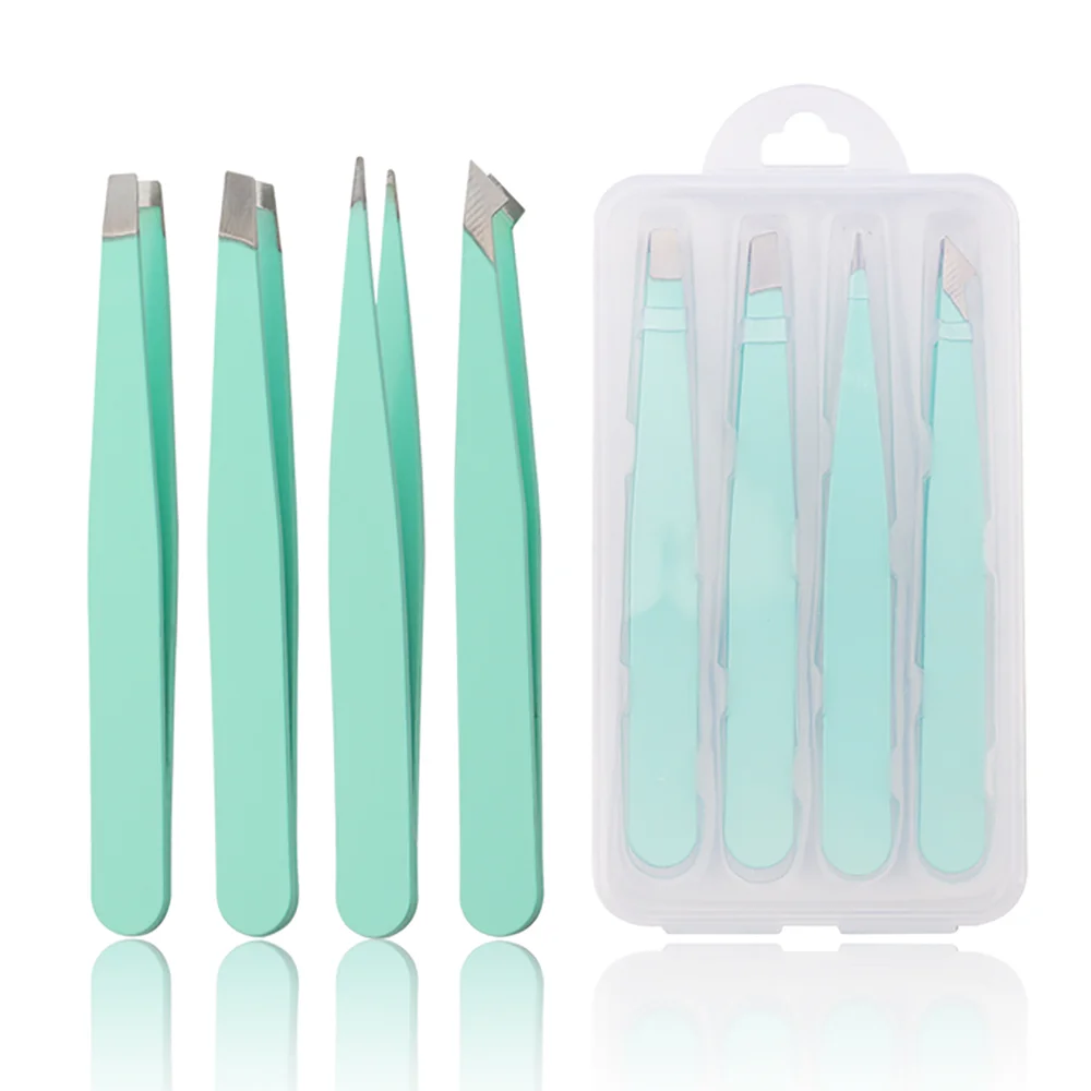 Tweezers Set 4piece Professional Stainless Steel Tweezers Precision Tweezers for Eyelash Extension Eyebrows Facial Blackhead