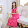 Sexy Nightgown Women 2025 Long Female Summer Short Sleepwear Faux Satin Bow Nightdress Round Neck Nightwear For Ladies  Nighty