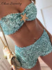 Sexy Sequined Bikini 2 Pieces Set For Woman Solid Strapless Sleeveless Crop Tops Slim A-line Mini Skirts 2025 Lady Summer Outfit