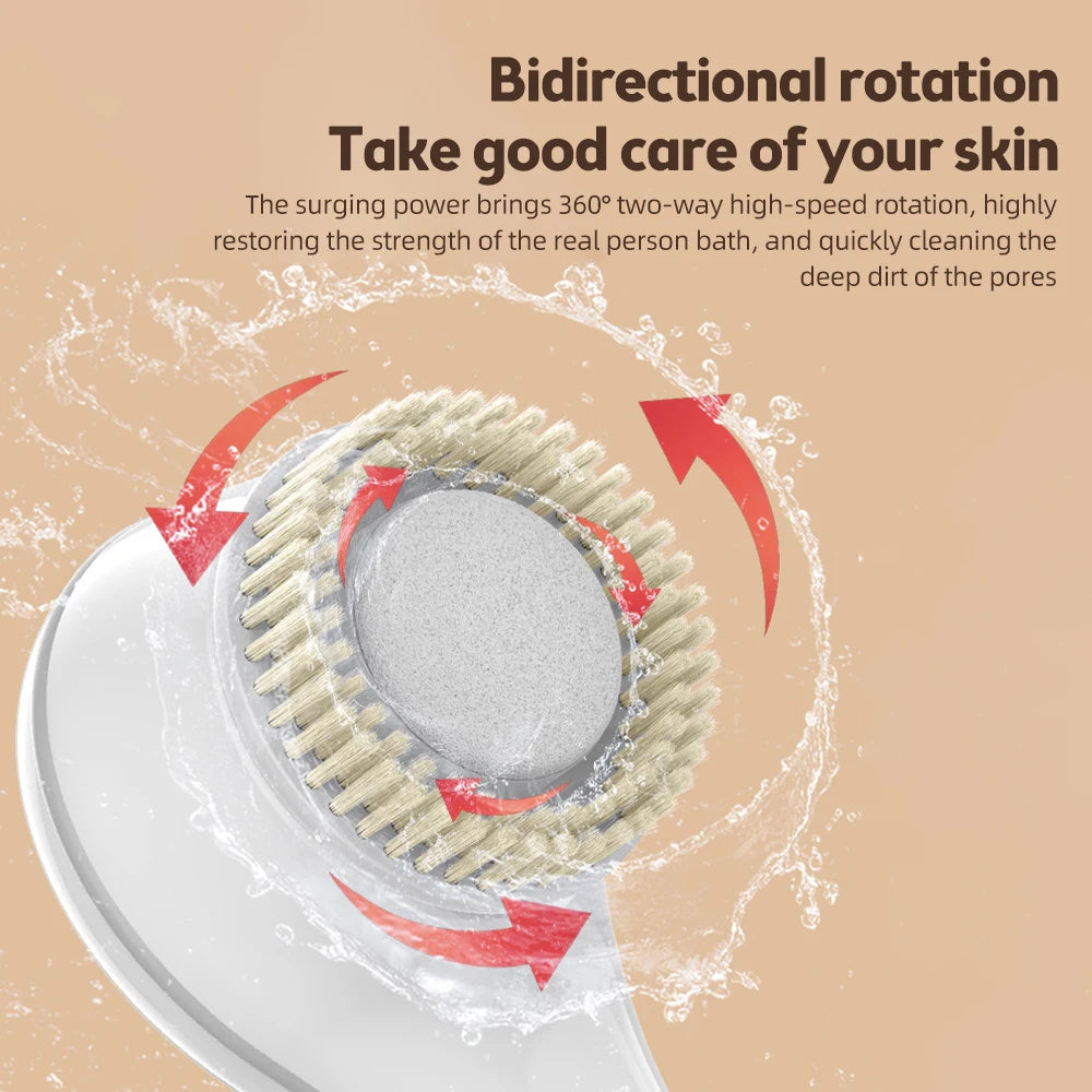 Electric shower brush, rechargeable, waterproof IPX7, 3-speed 6-in-1, wireless shower brush head, lazy scrubbing tool