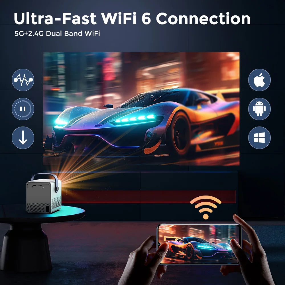 CY302 Mini Projector Android Smart Native 600P Support 1080P WIFI6 BT5.0 HDMI Home Movie Outdoor Projector Project Screen