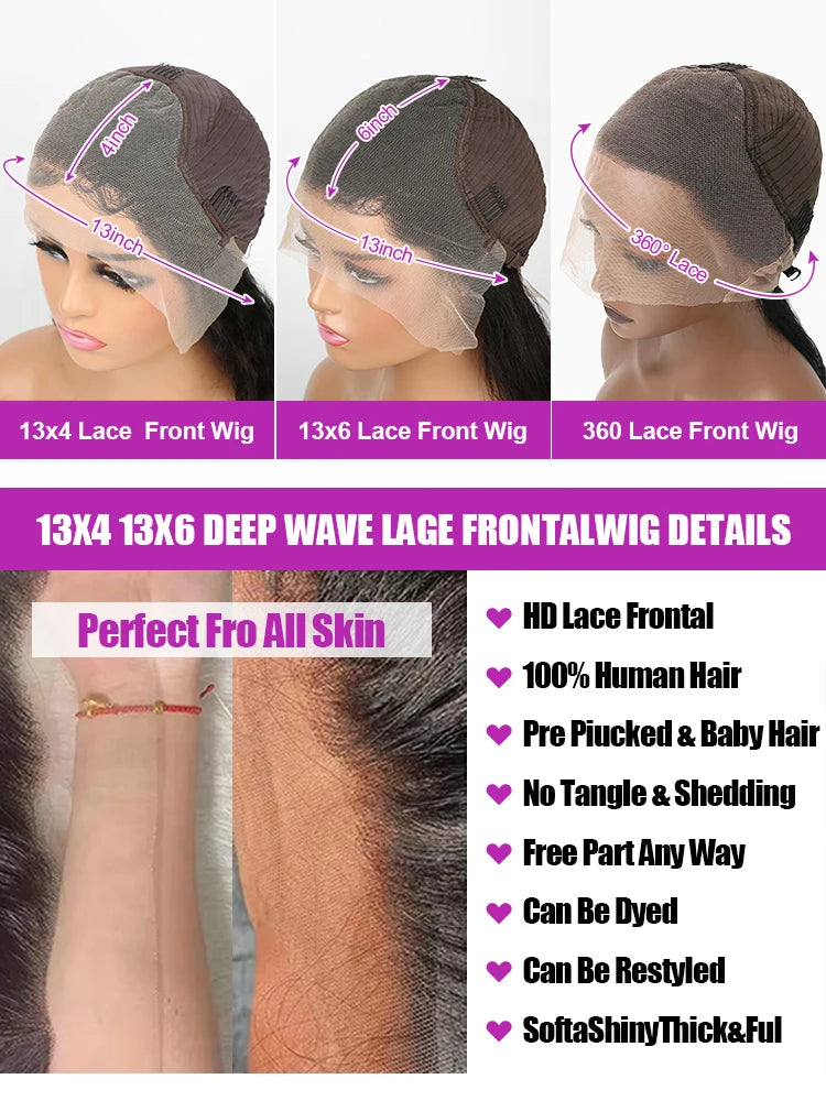 40 50 Inch 13x4 13x6 HD Transparent Bone Straight Lace Front Wigs 250 Density 360 Full Lace Brazilian Human Hair Wigs For Women