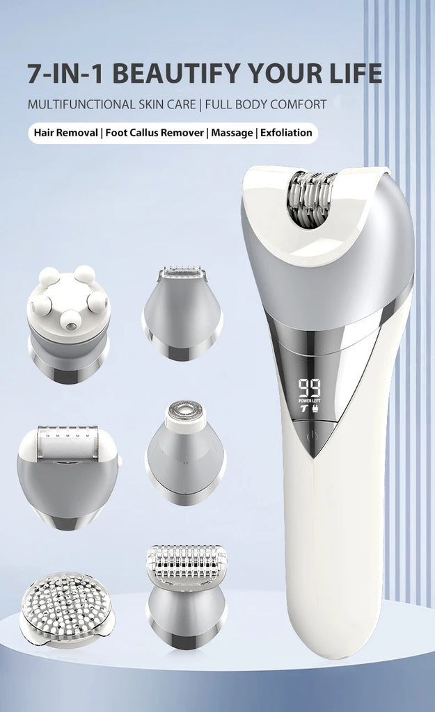 7in1 Electric Razor Bikini Line Trimmer Facial Massager Foot Callus Remover Body Hair Removal for Women Men Waterproof Epilator