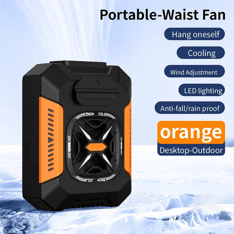 Waist Fan 5000mAh Rechargeable Portable Bladeless Air Conditioner Fan Outdoor Sport Waist Clip Fan with Power Bank Flashlight