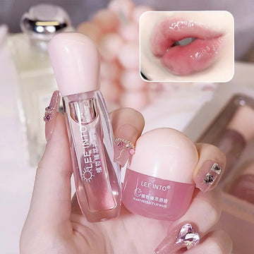 Leeinto Plant Essence Lip Care Set: Moisturizing, Long-Lasting Nourishment, Gentle Formula, Lightweight Texture, Lip Gloss, Lip Mask, Enhances Complexion, Pre-Makeup Primer, Essential for Daily Commuting and Dating, Night Car