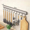 Kitchen Hook Wall Mounted Kitchen Storage Rack Storage Row Hook Holder No Punch Shelves with Movable Hook Kitchen Utensil