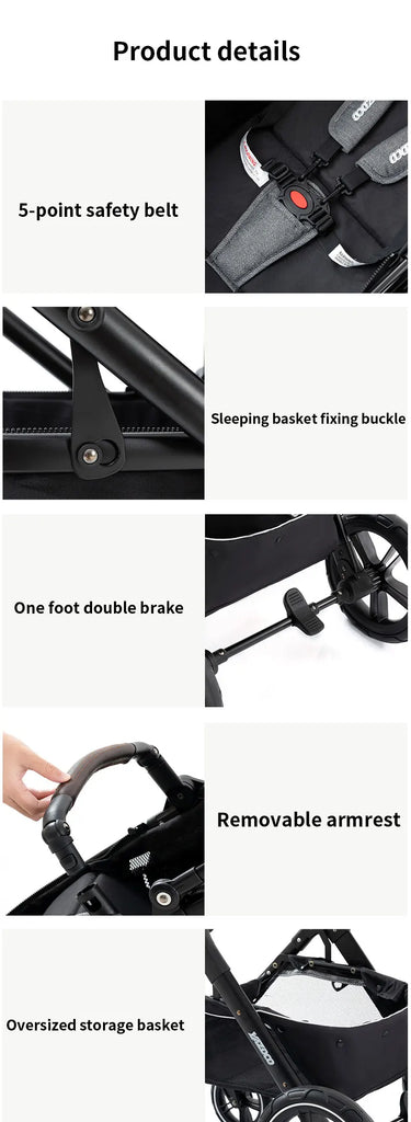 Luxury Baby Stroller 3 in1 Portable Travel Baby Carriage Fold Pram High Landscape Aluminum Frame Newborn Infant Stroller