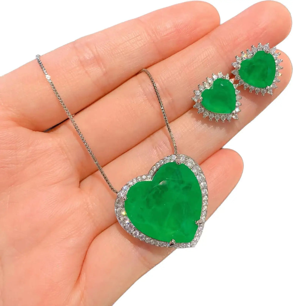 2023 Trend Heart Love Paraiba Tourmaline Cubic Zircon Crystal Pendant  Necklace Vintage Earring Wedding Jewelry Anniversary Gift