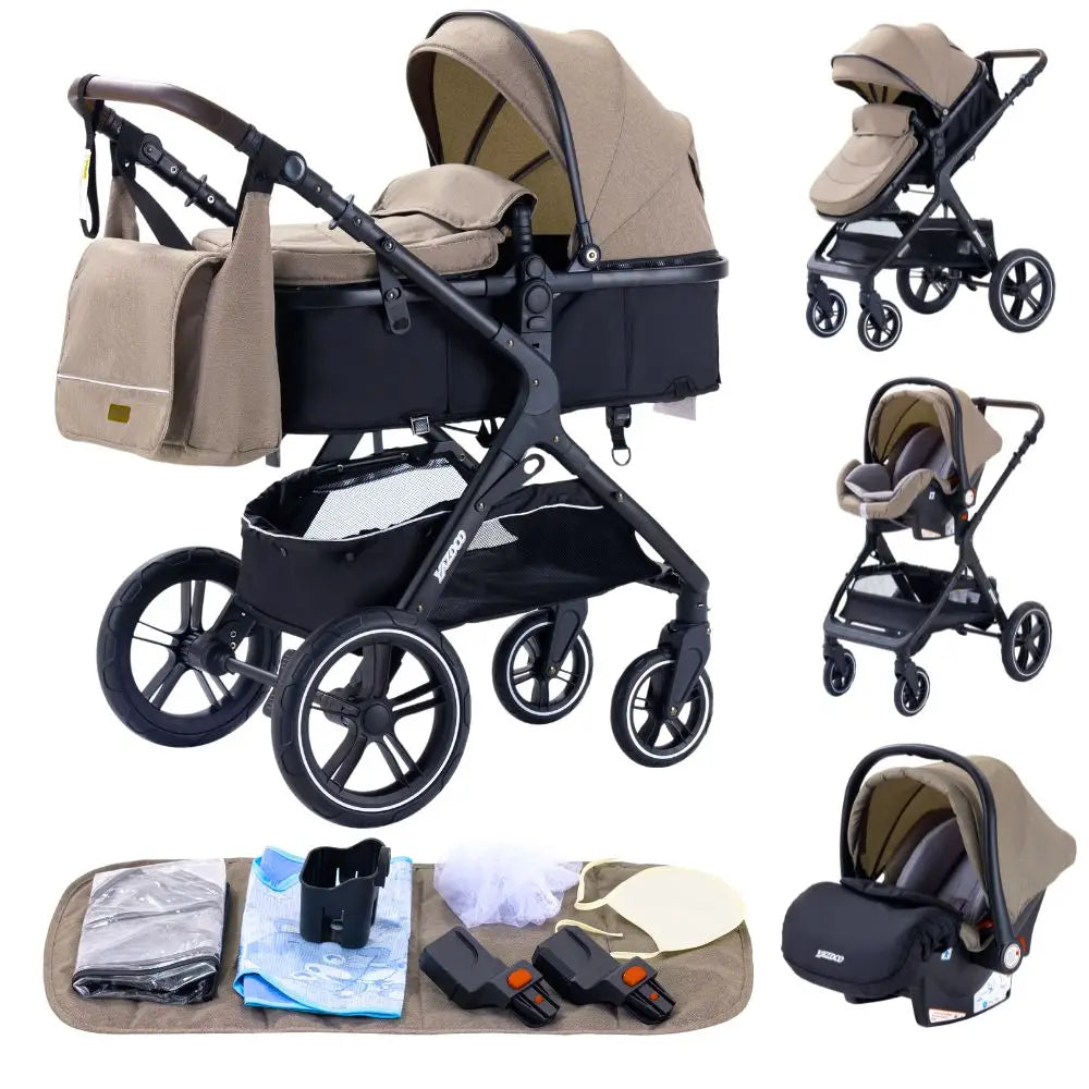 Luxurious 3 in 1 Baby Stroller Portable Travel Baby Carriage Folding Prams Aluminum Frame High Landscape Car for Newborn Baby BLACK