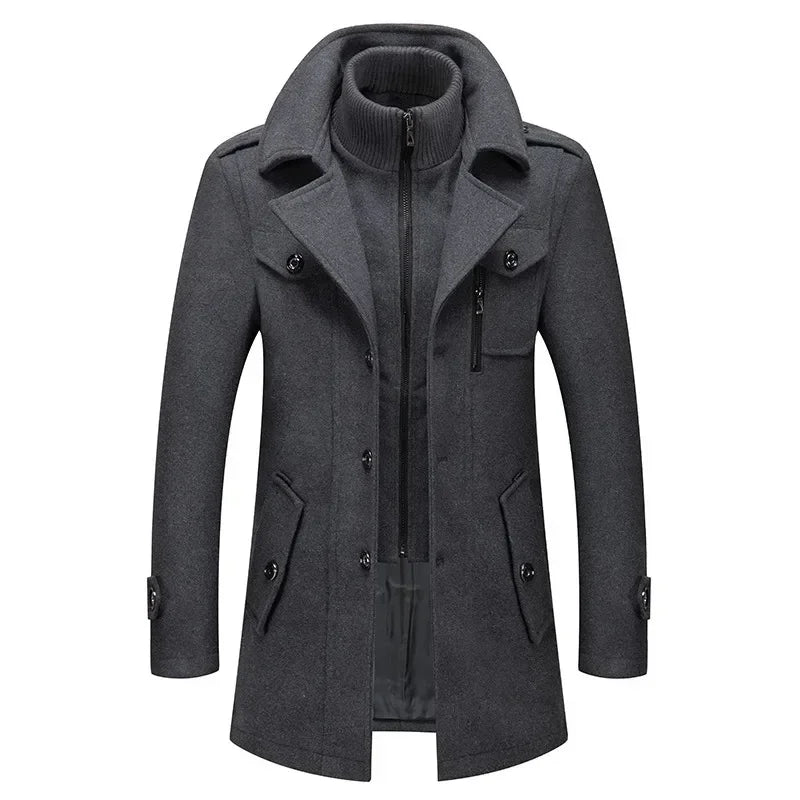 Men's autumn and winter business woolen coat fashion double collar cold jacket thick coat windproof