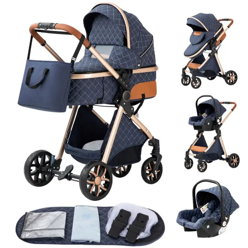 Luxury Baby Stroller 3 in 1 Newest Easy Folding Multifunctional Stroller Travel Portable Baby Carriage Safety Seat EU Standard