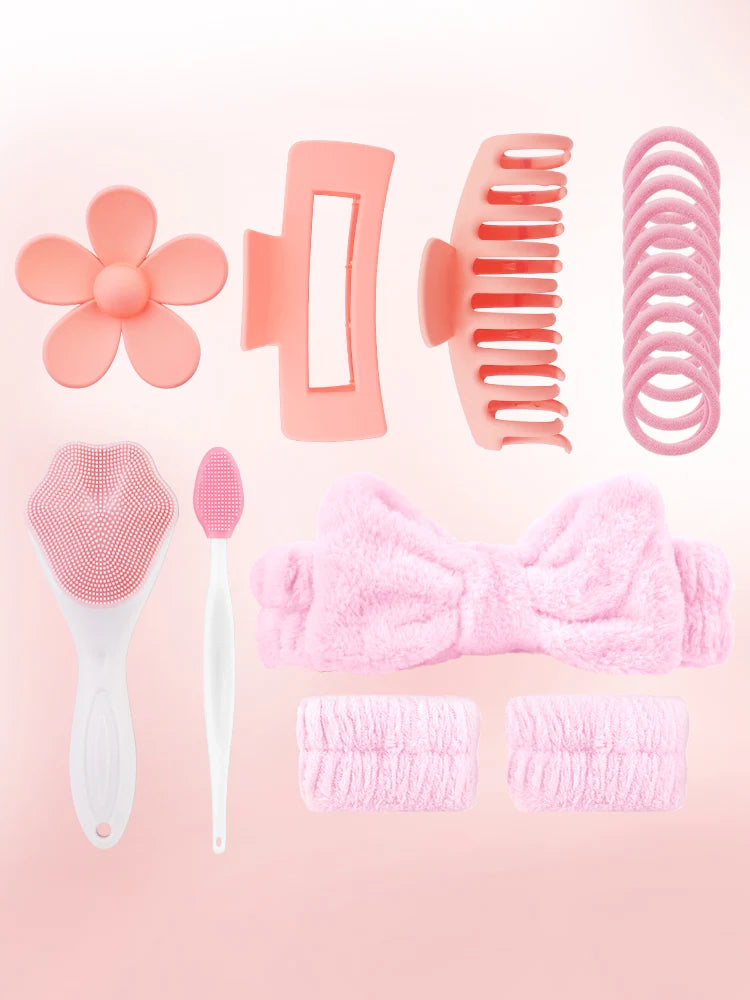 9PCS beauty face brush and hair clip set, perfect for skin care, daily care, travel and wedding gifts.