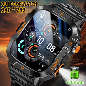 LIGE New Outdoor Military Smart Watch Men 420mAh LED Flashlight Heart Rate Sleep Health Monitoring Sport Fitness Smartwatch 2025