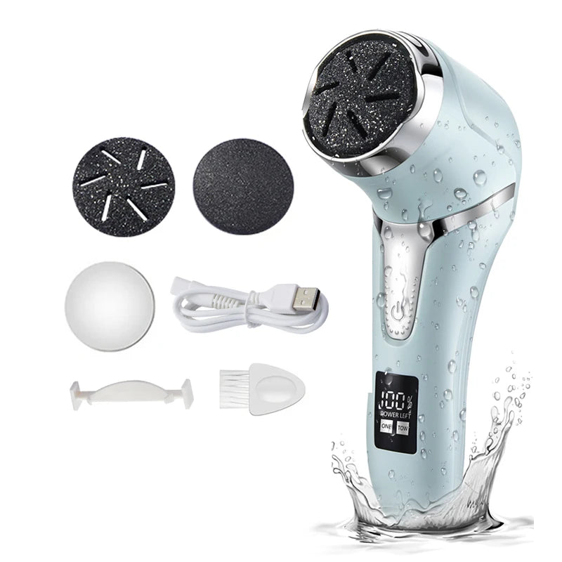 Rechargeable three head electric scab remover with chip removal vacuum cleaner, portable foot repair kit, LED display screen