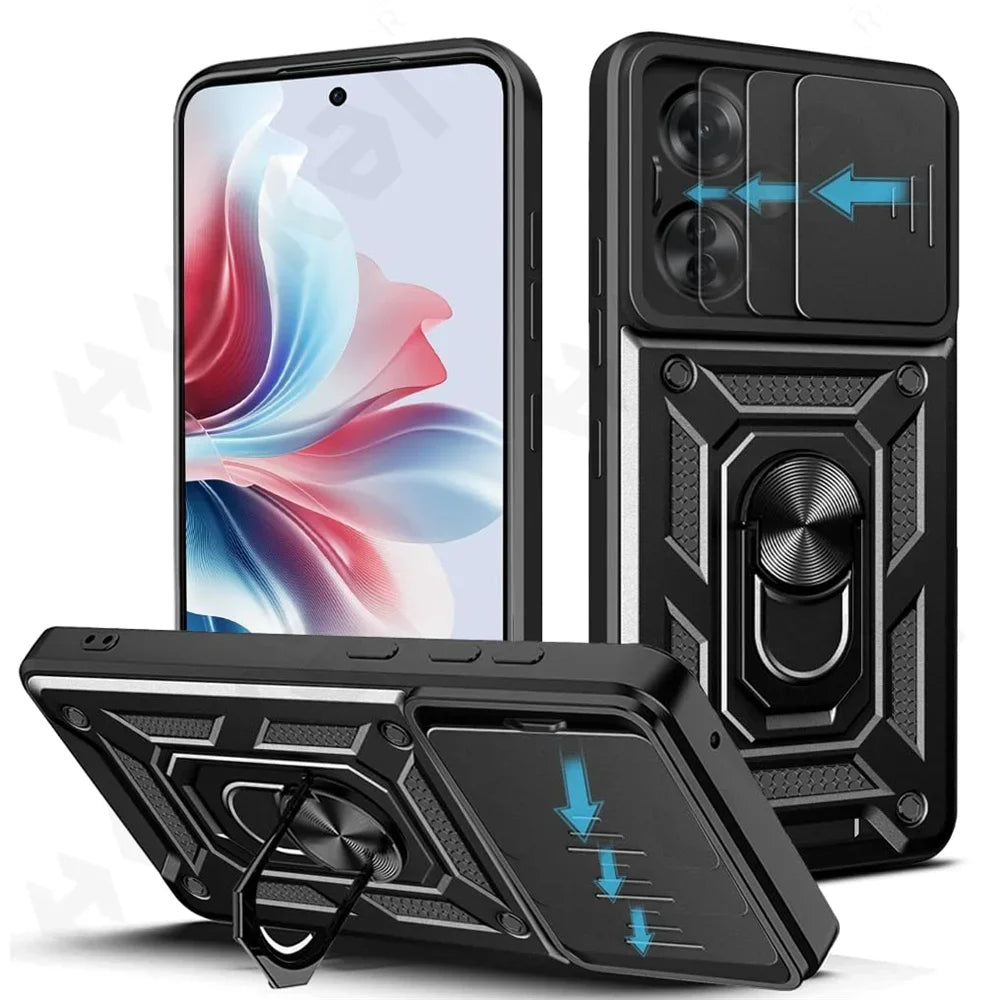 Case for OPPO Reno 11F 11 10 5G Pro Camera Lens Cover Phone Case Ring Stand Armor TPU Antill Silicone Rotate Cover