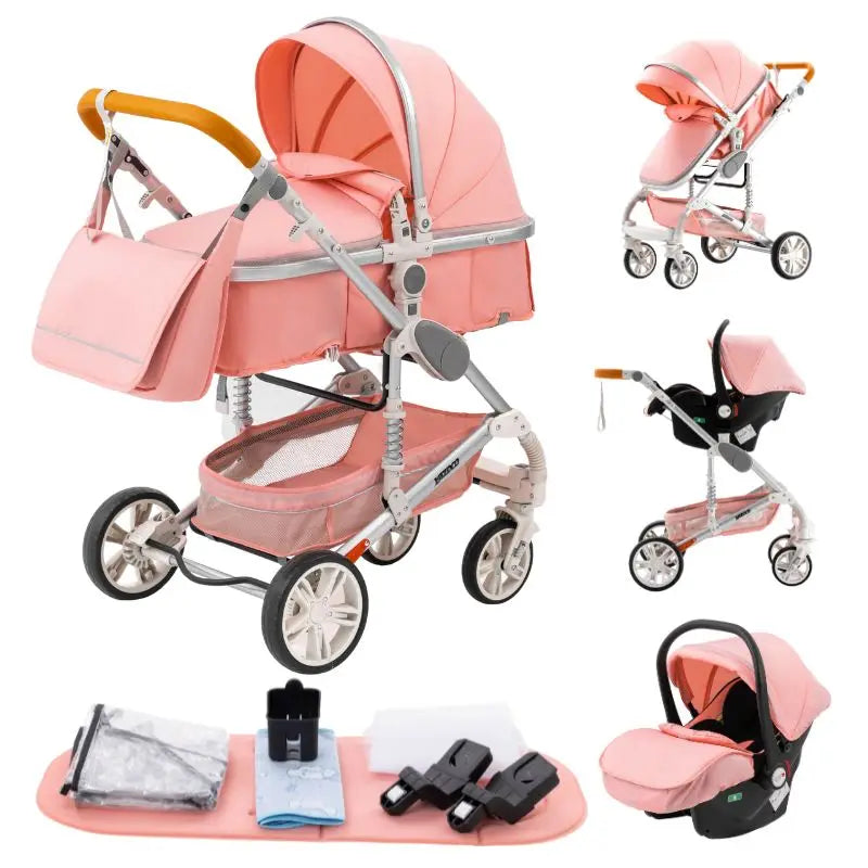 Luxury Baby Stroller 3 in1 Portable Travel Baby Carriage Fold Pram High Landscape Aluminum Frame Newborn Infant Stroller