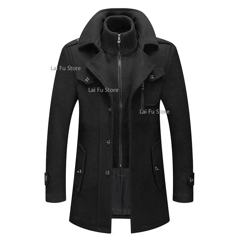 Men's autumn and winter business woolen coat fashion double collar cold jacket thick coat windproof