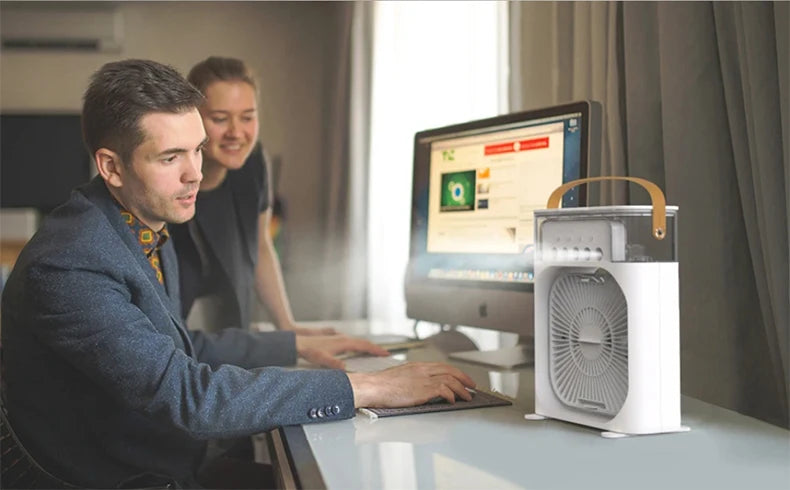 Summer Cooling Fan 3 In 1 Portable Desktop Humidifier USB Mini Air Conditioners Night Light Water Mist For Home, Office