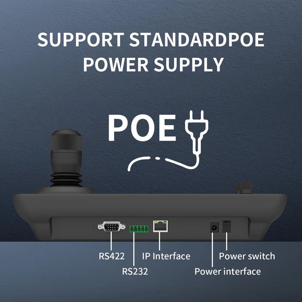PTZ Controller 5 Inch LCD Screen Decoding H.264 and H.265 Network Support POE Support ON VIF 4D Joystick Decoding Keyboard