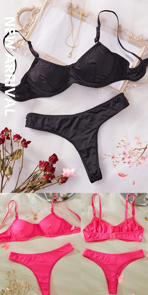 Ladies Smooth Comfortable Thin Underwear Women Sexy Nightwear Inner Solid Color Sleep Underwear Bra Set