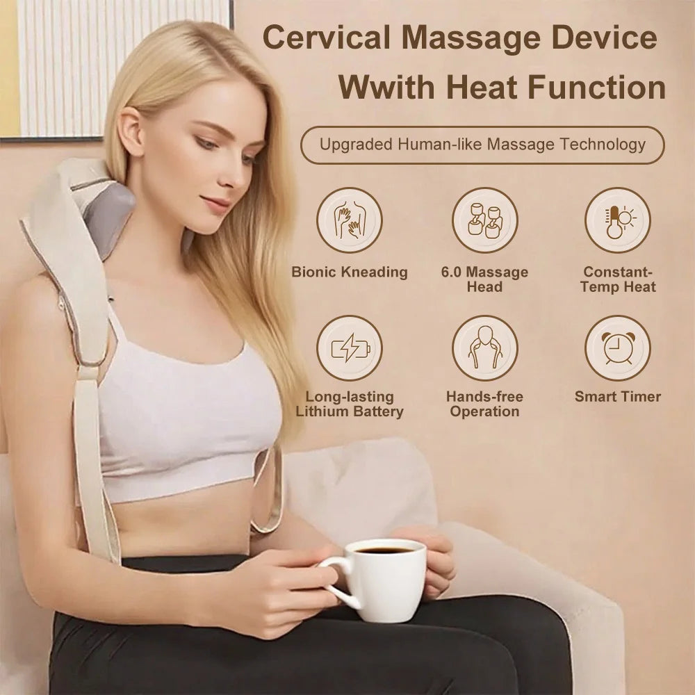Neck Massage Shawl Relaxer Cervical Spine Muscle Heated Trapezius Shiatsu Shoulder Massager Press Kneading