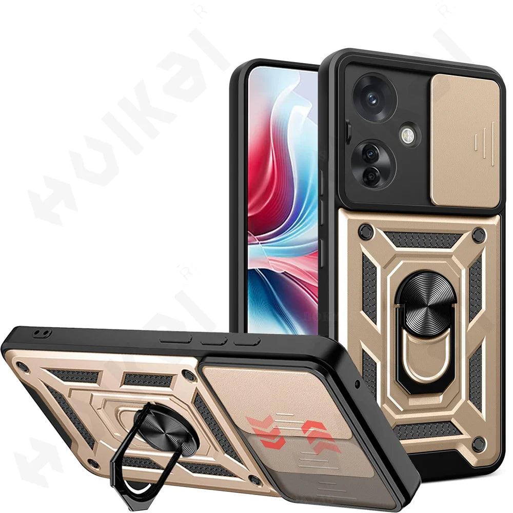 Case for OPPO Reno 11F 11 10 5G Pro Camera Lens Cover Phone Case Ring Stand Armor TPU Antill Silicone Rotate Cover