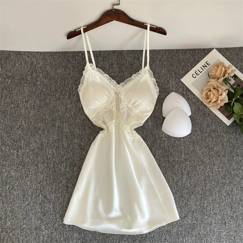 Sexy Female Nighty&Robe Set Lingerie Spring Summer Bathrobe Nightgown Two Piece Set Loose Silk Satin Home Dress Lounge Wear