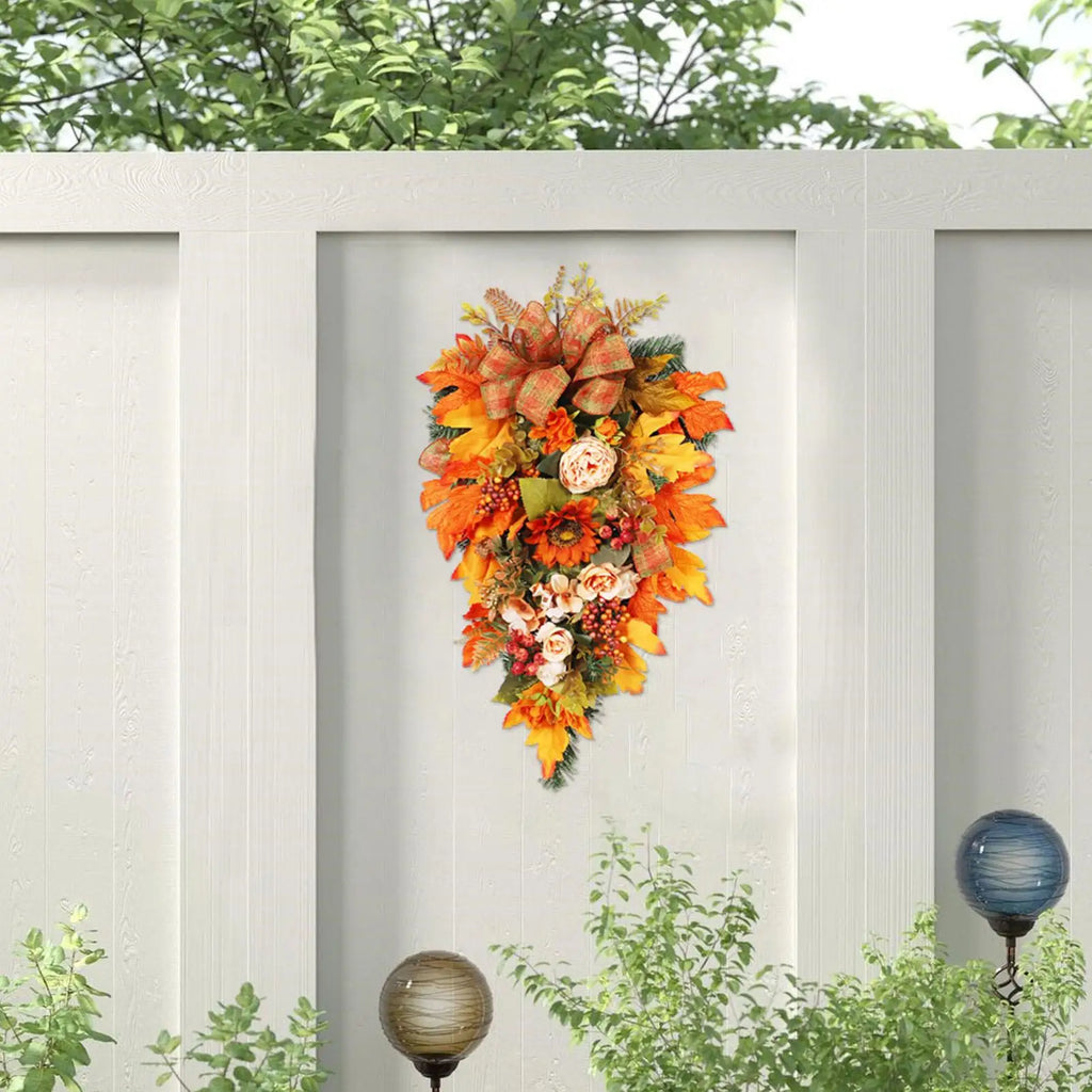 Thanksgiving Front Door Decorations Fall Wreath Door Wreath With Pumpkins/Berries/Maple Leaves Harvest Wreath For Autumn Party