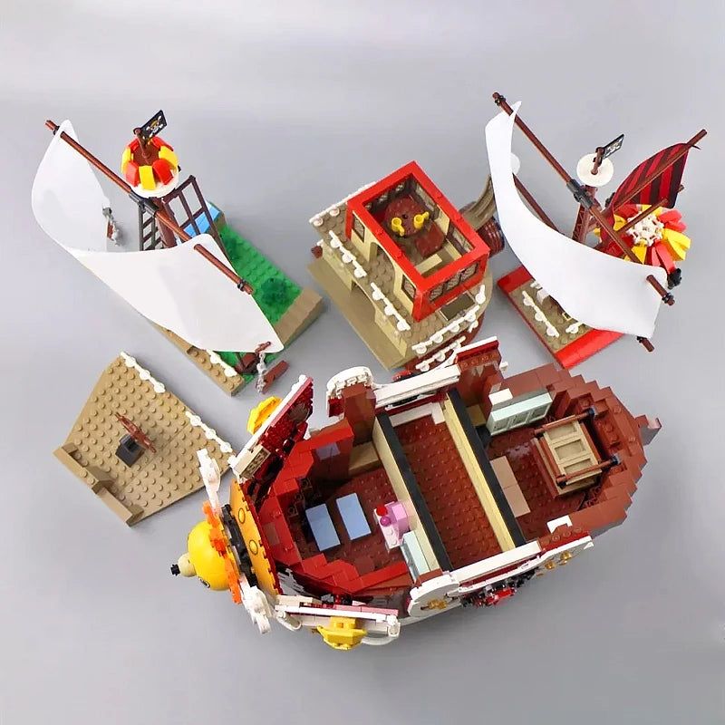 Creative Thousand Sunny Ship Model Building Block Cartoon Anime 9 Figures Pirate Boat Brick Toys Christmas Gifts for Kid 1551pc