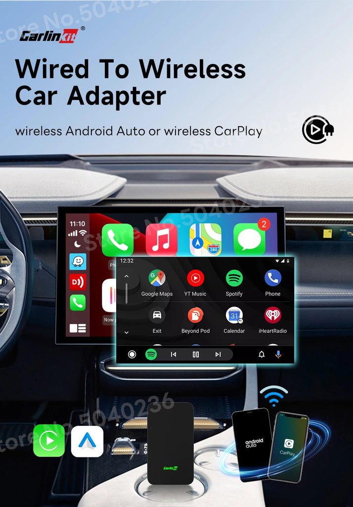 CarlinKit 5.0 2air & CarlinKit 4.0 CP2A Wireless Android Auto &CarPlay Wireless Adapter 2.4G&5.8Ghz WiFi Auto Connect OTA Update
