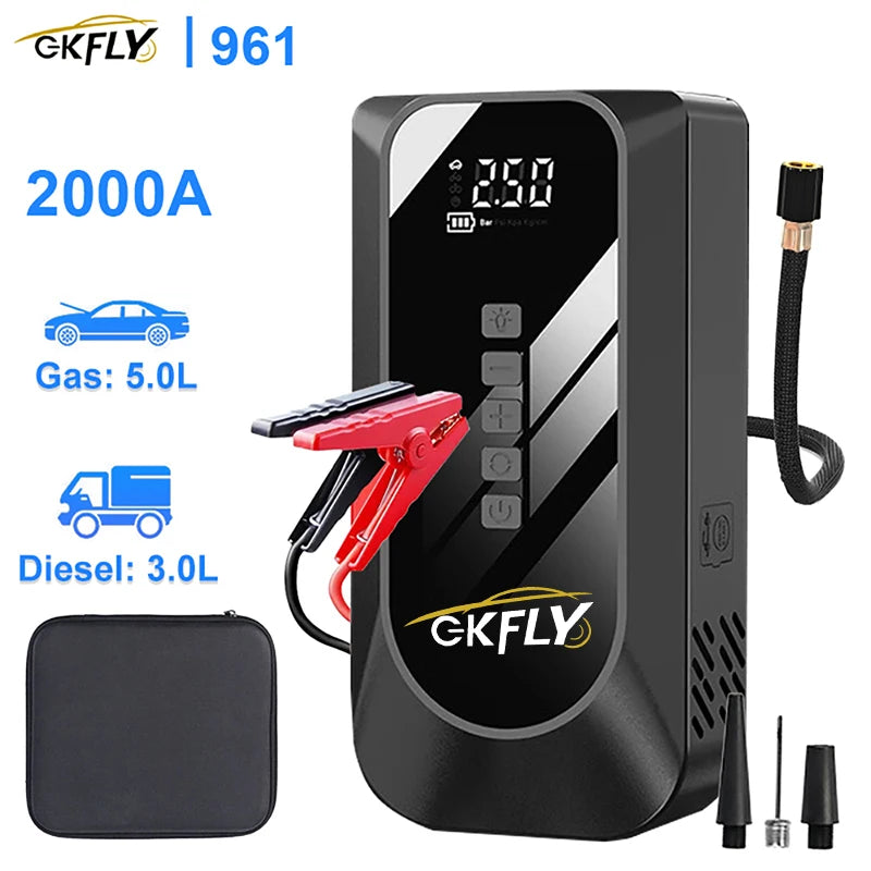 2000A Car Jump Starter Air Pump Multi-Function 4 In 1 Air Compressor Power Bank Car Battery Starter Starting Auto Tyre Inflator