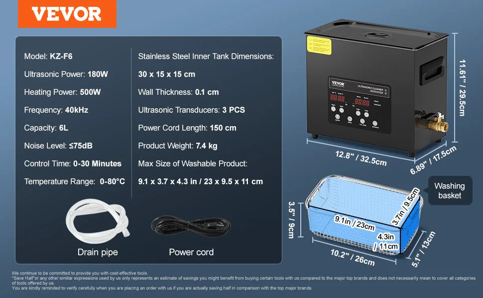 VEVOR 2L 3L 6L 10L 15L Ultrasonic Cleaner Lave-Dishes Portable Washing Machine Diswasher Ultrasound Home Appliances with Timer