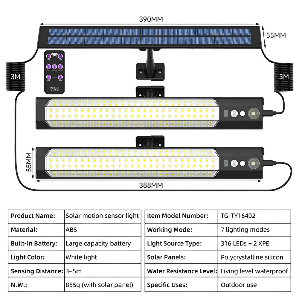 316/158 LED Solar Powered Light Wall Mount Lamp Rechargeable Motion Sensor Waterproof Security Lighting Yard Fence Shed Camping