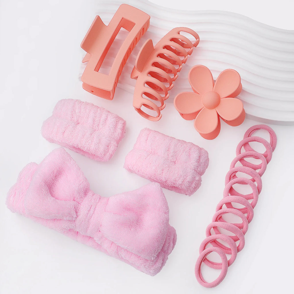 9PCS beauty face brush and hair clip set, perfect for skin care, daily care, travel and wedding gifts.