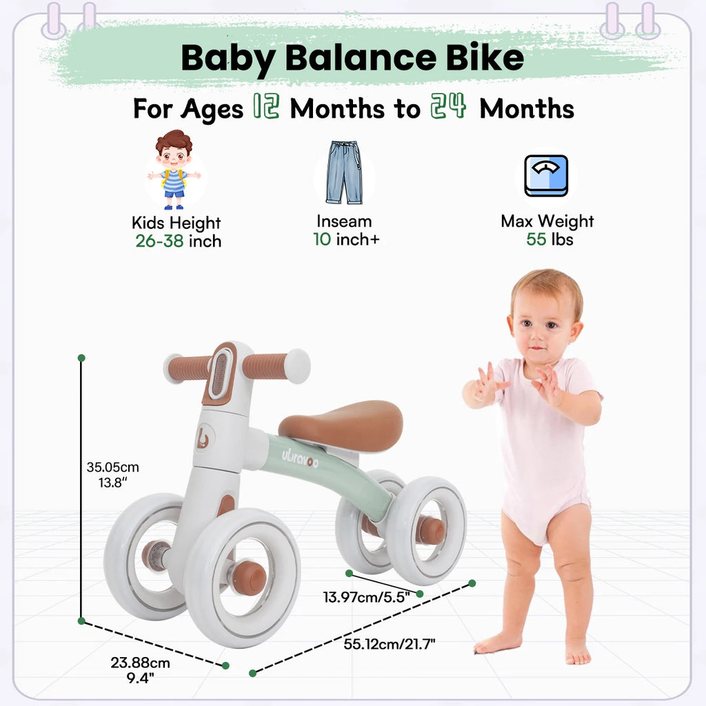 Ubravoo Baby Slide Balance Bike for 12-24 Months,3-Mode Headlight & 4 Transparent Silence Wheels, Riding on Toys Birthday Gifts